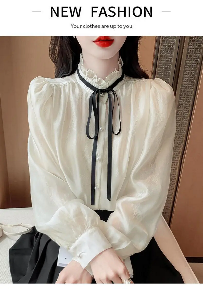 Beautiful French Collar Chiffon Blouse