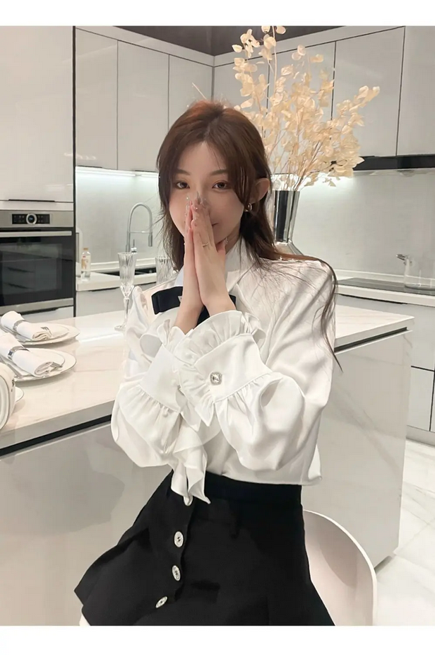 Chic White Lace Ruffles Blouse