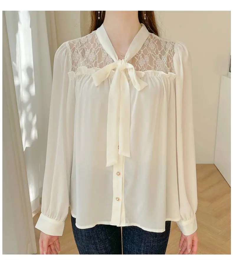 Korean  Butterfly Bow Long Sleeved Chiffon Blouse