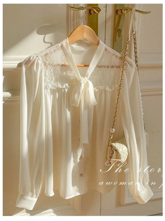 Korean  Butterfly Bow Long Sleeved Chiffon Blouse