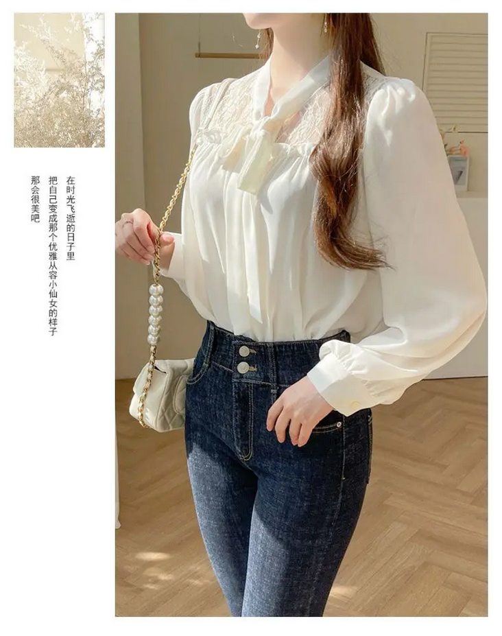 Korean  Butterfly Bow Long Sleeved Chiffon Blouse