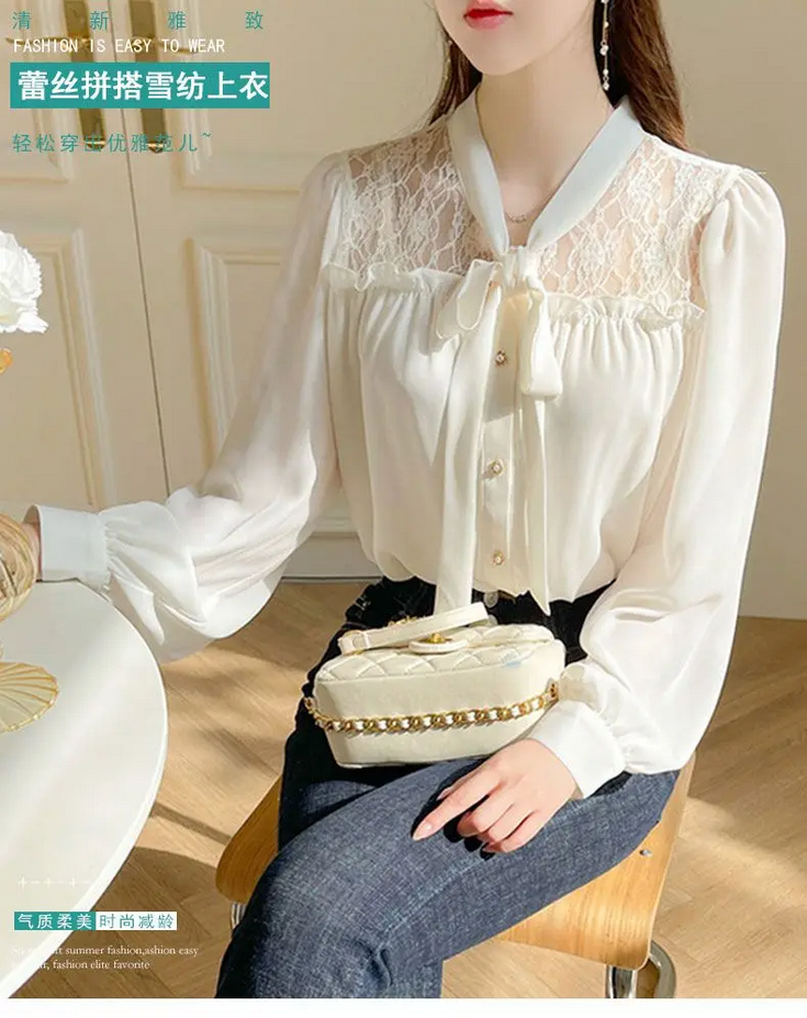 Korean  Butterfly Bow Long Sleeved Chiffon Blouse