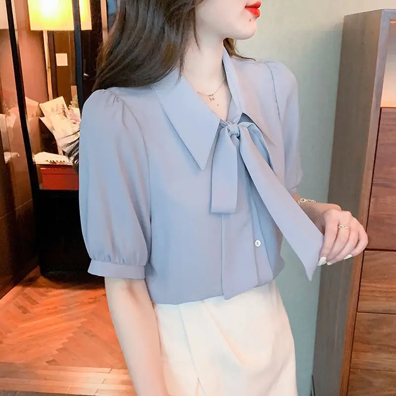Elegant Polo Neck Short Sleeve Solid Color