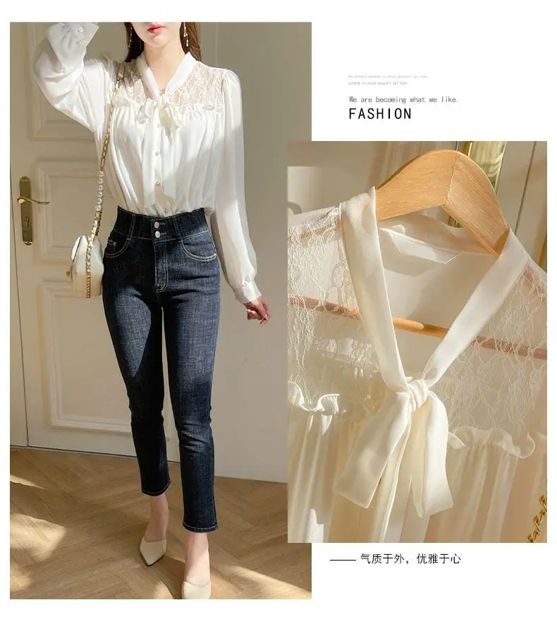 Korean  Butterfly Bow Long Sleeved Chiffon Blouse