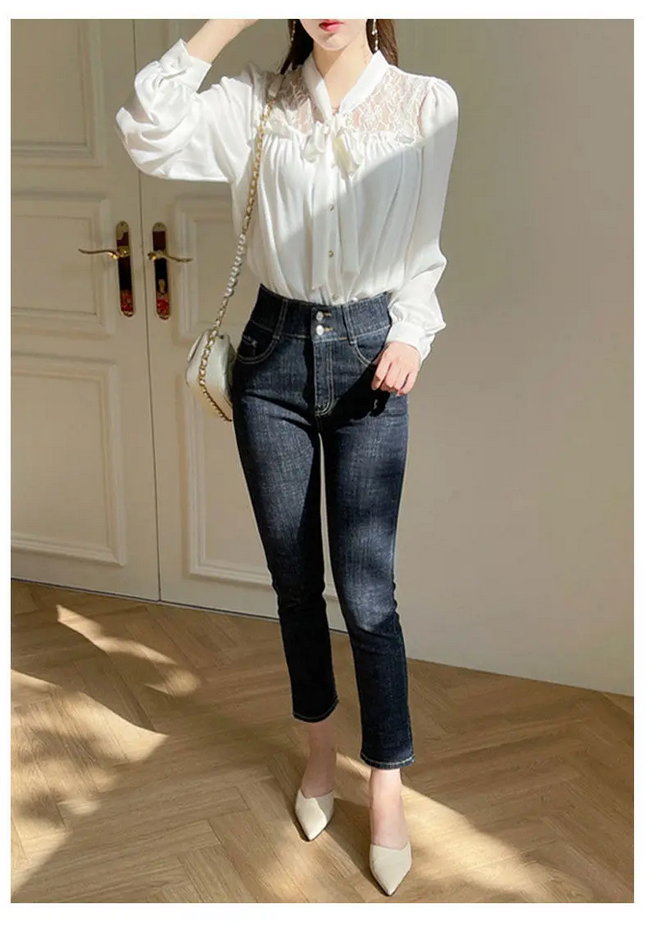 Korean  Butterfly Bow Long Sleeved Chiffon Blouse