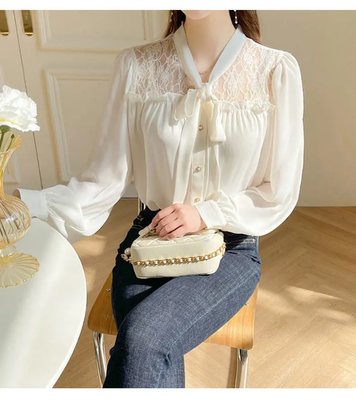 Korean  Butterfly Bow Long Sleeved Chiffon Blouse