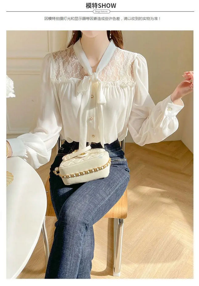Korean  Butterfly Bow Long Sleeved Chiffon Blouse