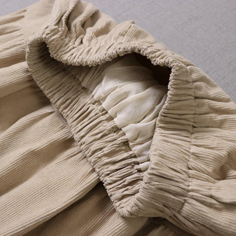Vintage Boho Lace Floral Embroidery Double Layer Corduroy Skirt