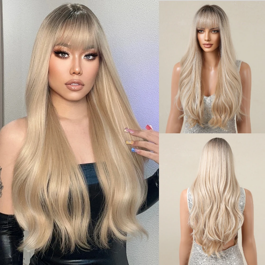 Pink Ombre Wavy Synthetic Wig for Women Cosplay Lolita