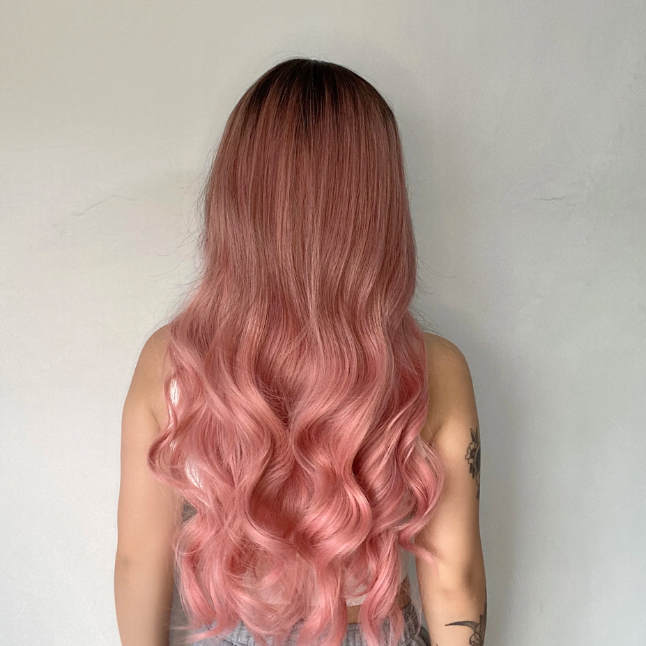Pink Ombre Wavy Synthetic Wig for Women Cosplay Lolita