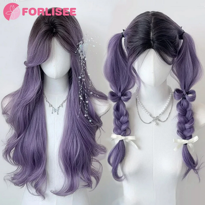 26 Inch Long Curly Hair Gradient Purple Cosplay Wigs