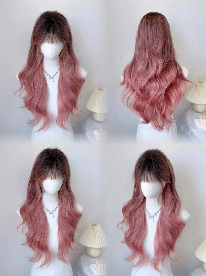 Pink Ombre Wavy Synthetic Wig for Women Cosplay Lolita