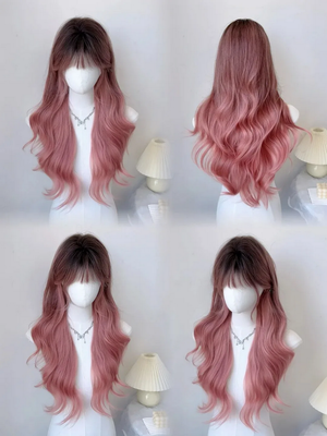 Pink Ombre Wavy Synthetic Wig for Women Cosplay Lolita