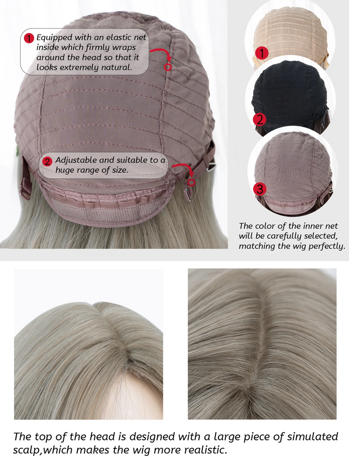 26Inch Grey Brown Color Synthetic Wigs