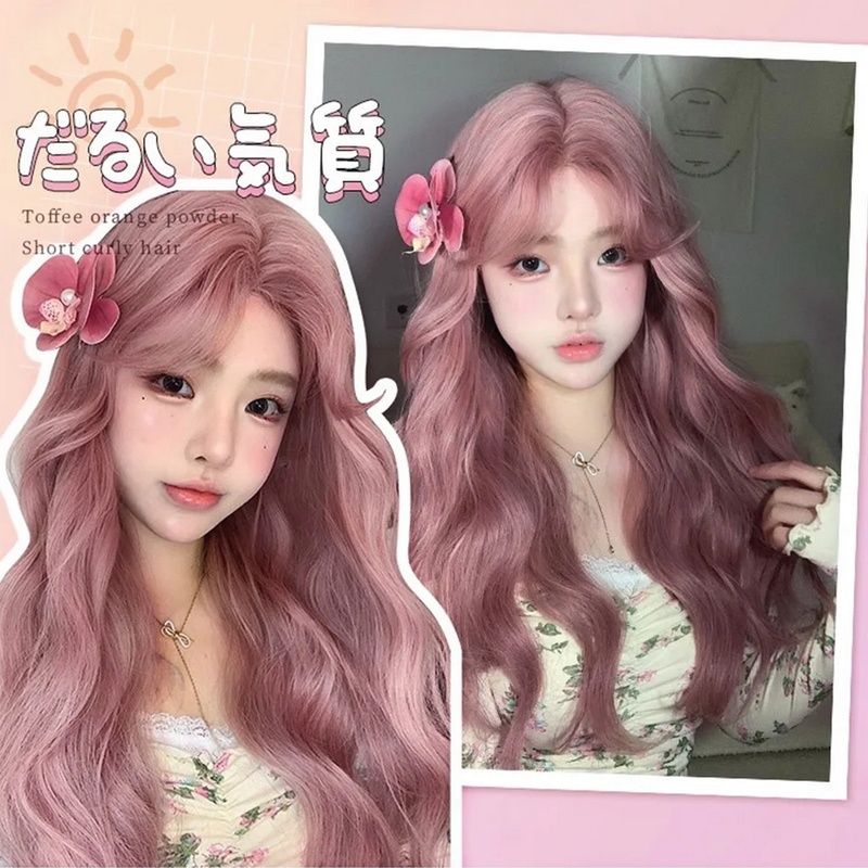 Pink Purple  Long  Wave Wig with Bangs