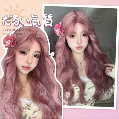 Pink Purple  Long  Wave Wig with Bangs