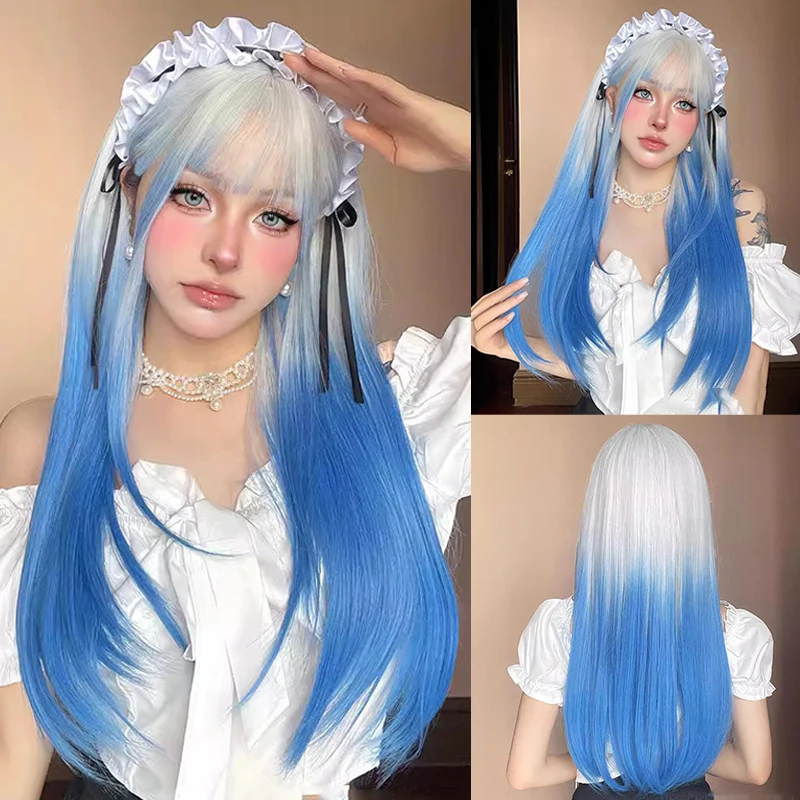 Ombre Light Pink Blonde Long Straight Wig