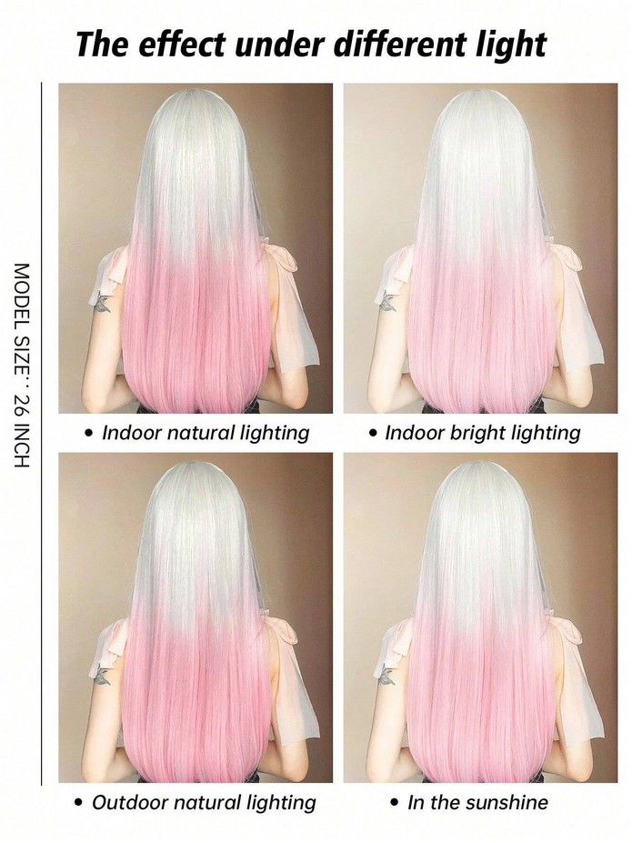 Ombre Light Pink Blonde Long Straight Wig