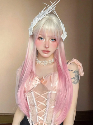 Ombre Light Pink Blonde Long Straight Wig