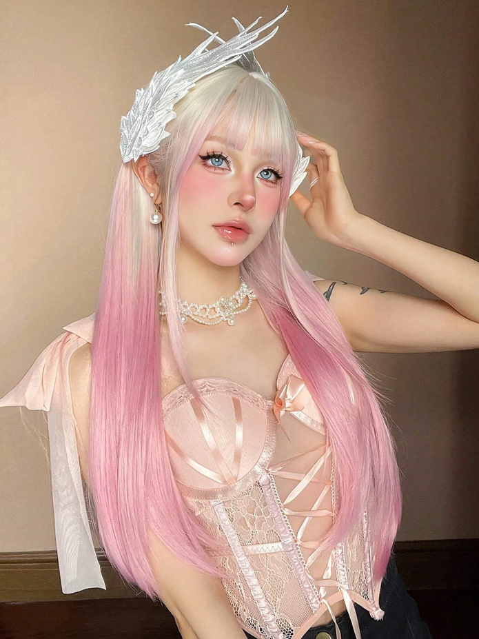 Ombre Light Pink Blonde Long Straight Wig
