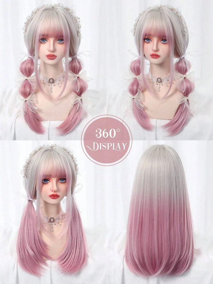 Ombre Light Pink Blonde Long Straight Wig