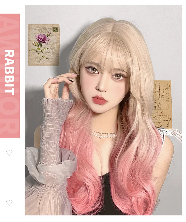 Natural Wavy Platinum Blonde Pink Wigs
