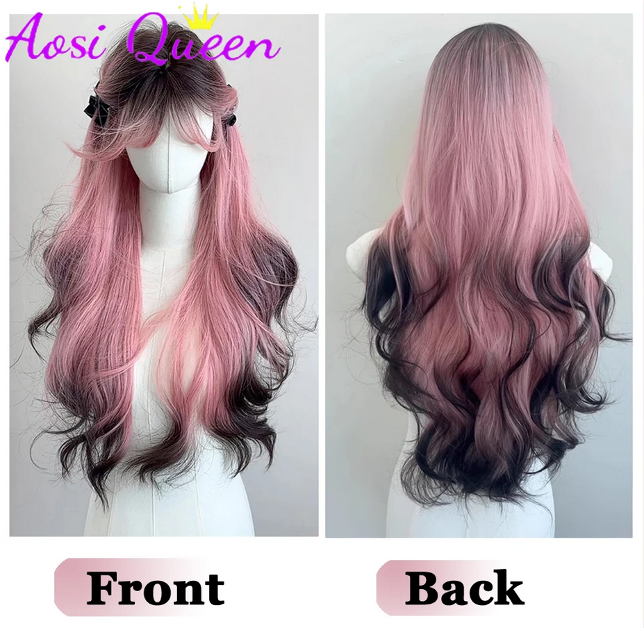 Black Pink Ombre Synthetic Wigs For Cosplay