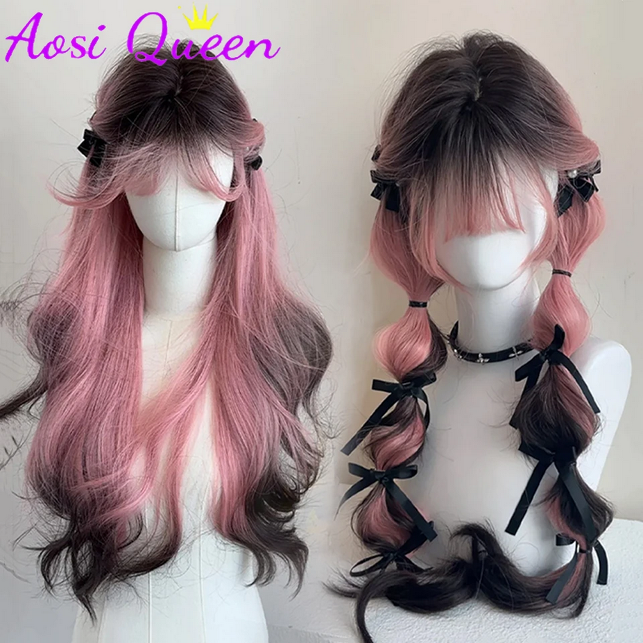 Black Pink Ombre Synthetic Wigs For Cosplay