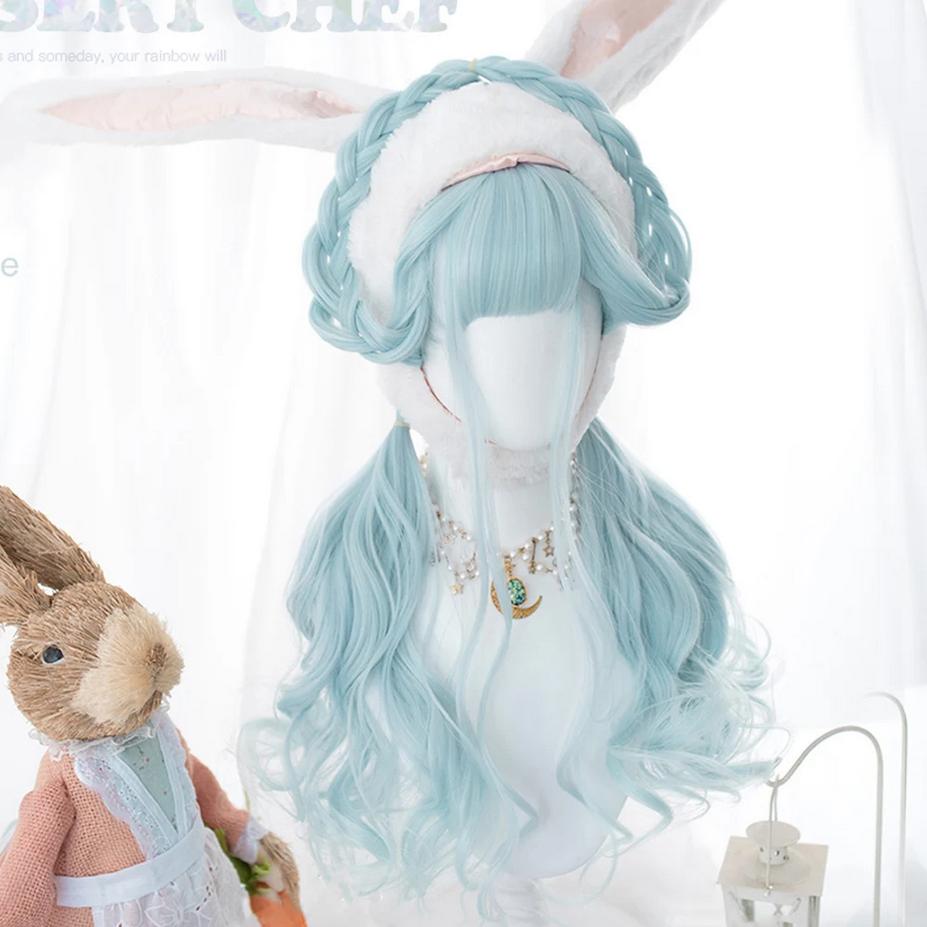 Kawaii Sea Blue gradient girl bangs Lolita Cosplay wig