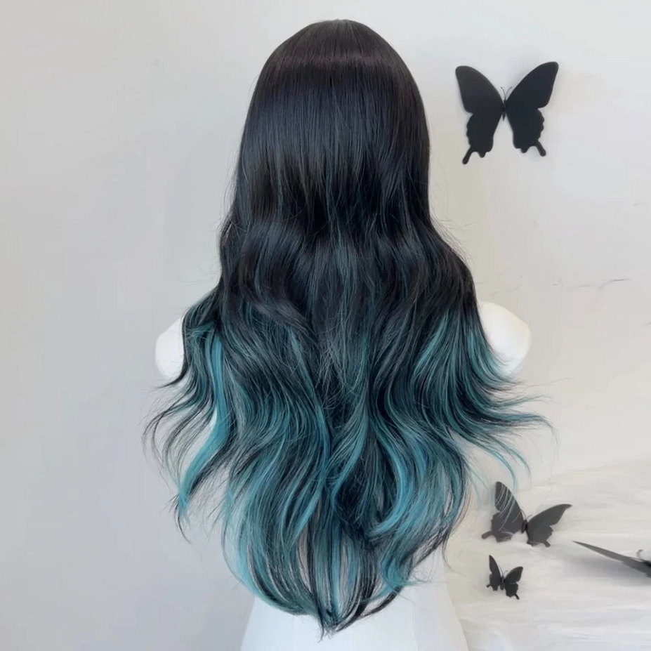 Black Blue Highlights Long Wavy Lolita Wig