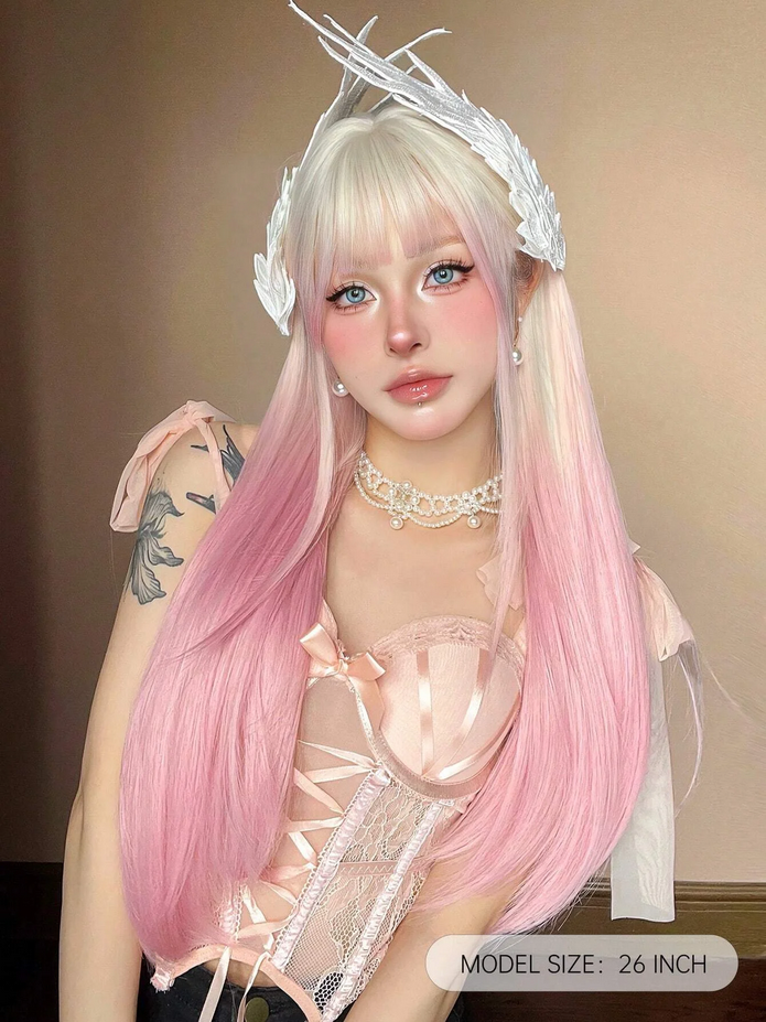 Ombre Light Pink Blonde Long Straight Wig