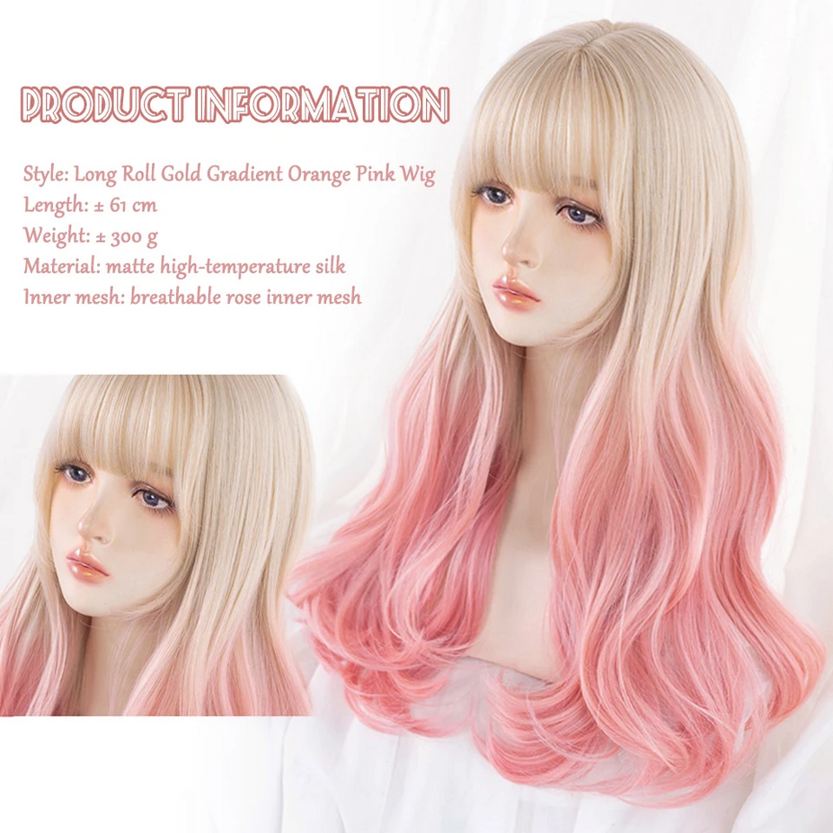 Natural Wavy Platinum Blonde Pink Wigs