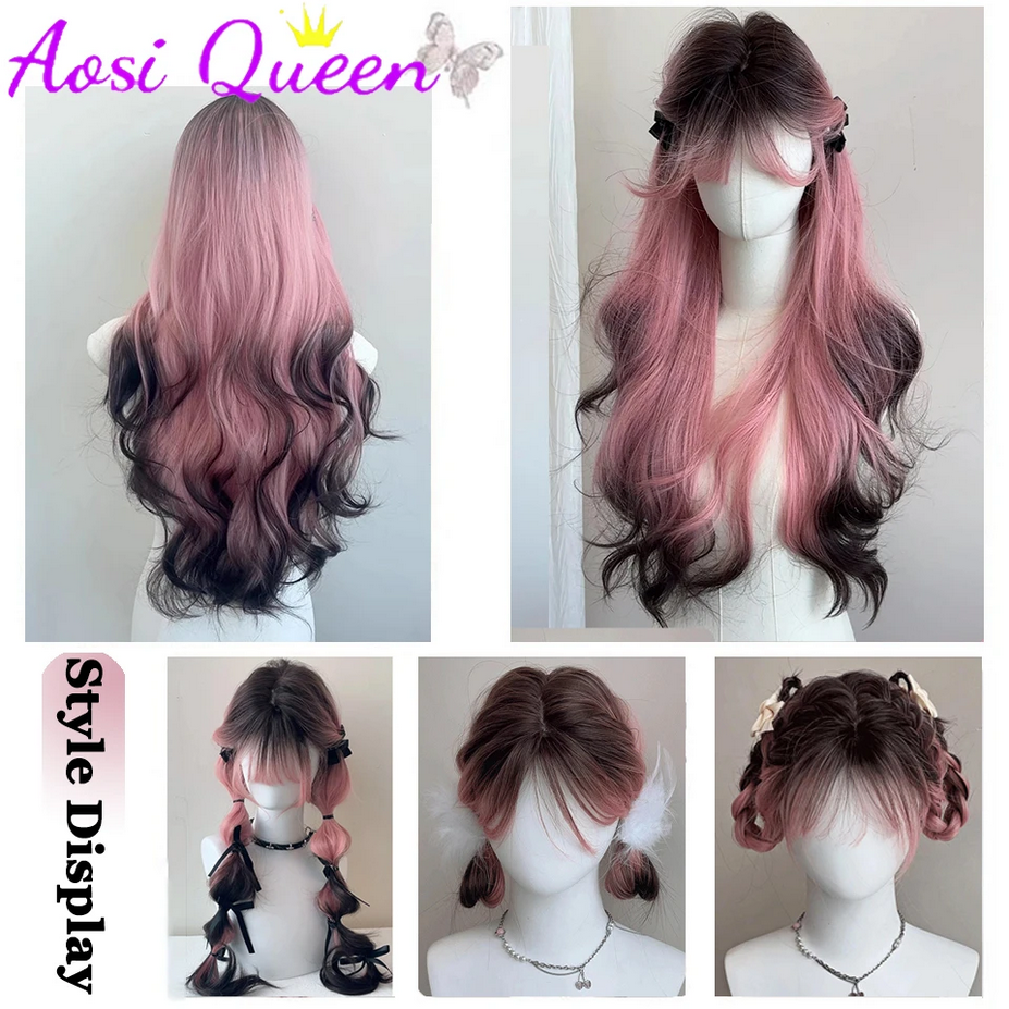 Black Pink Ombre Synthetic Wigs For Cosplay