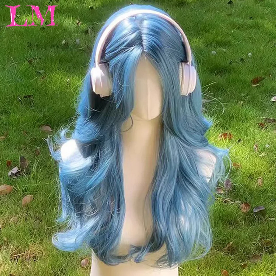Sea Blue Color Wavy Wigs