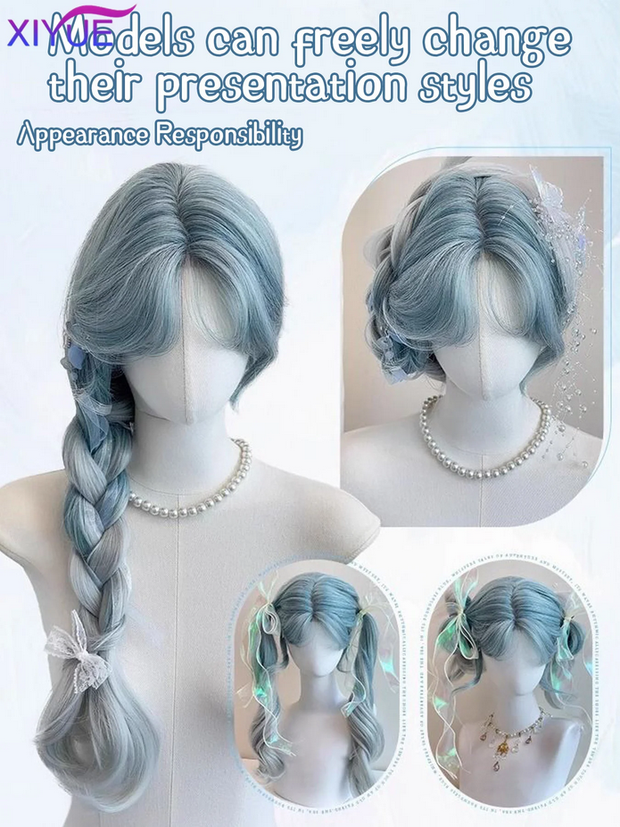 Icy Blue Lolita Wavy Curly Ombre Wig