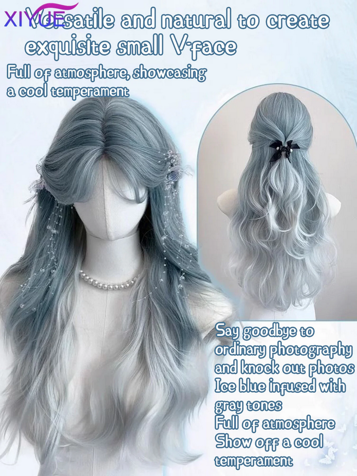 Icy Blue Lolita Wavy Curly Ombre Wig
