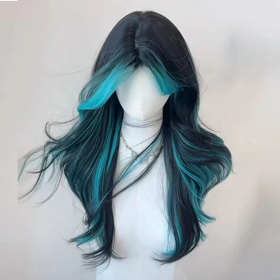 Black Blue Highlights Long Wavy Lolita Wig