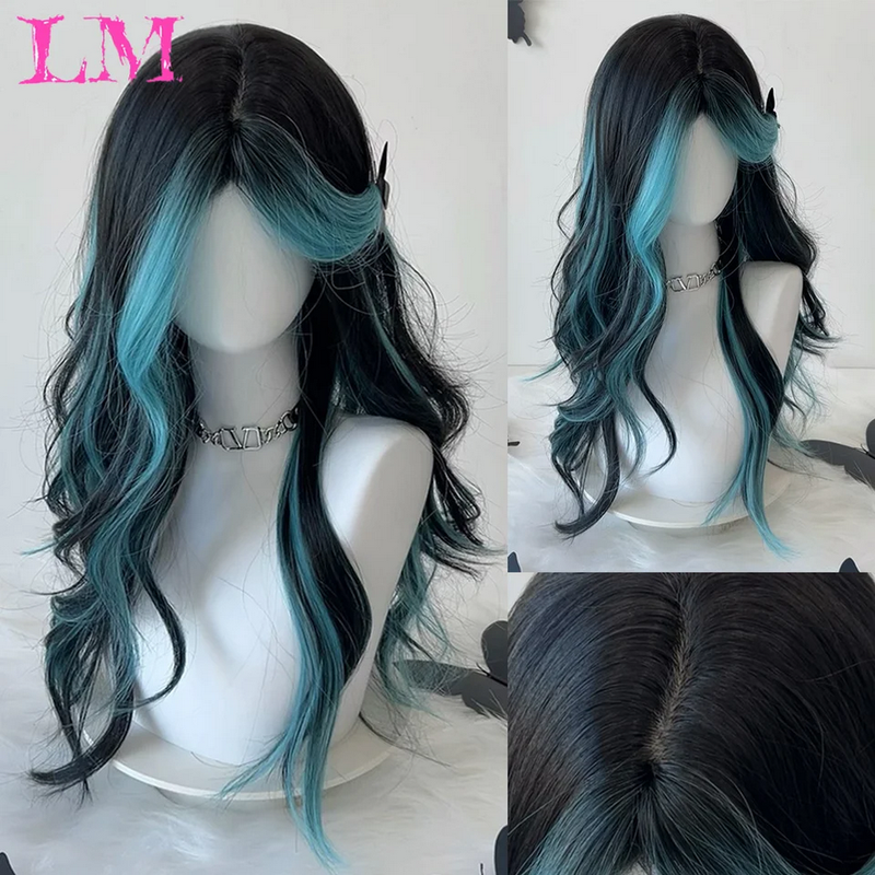 Black Blue Highlights Long Wavy Lolita Wig