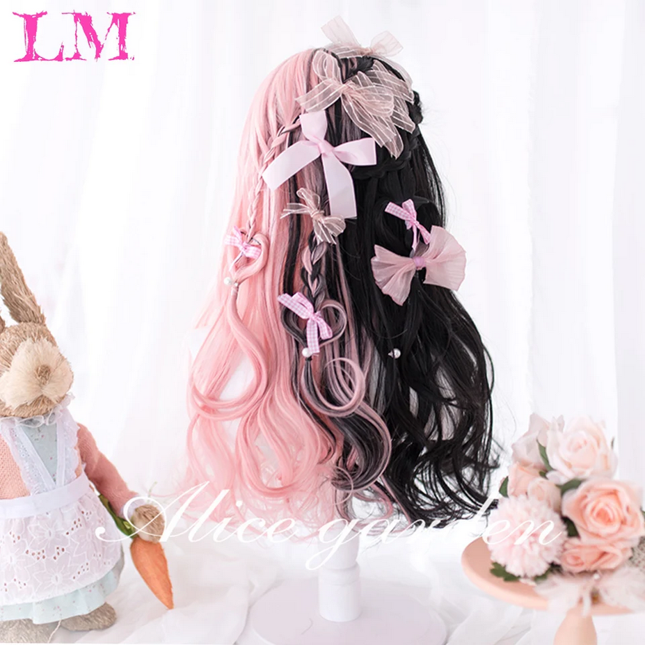 Long Wave Black And Pink Lolita Wigs