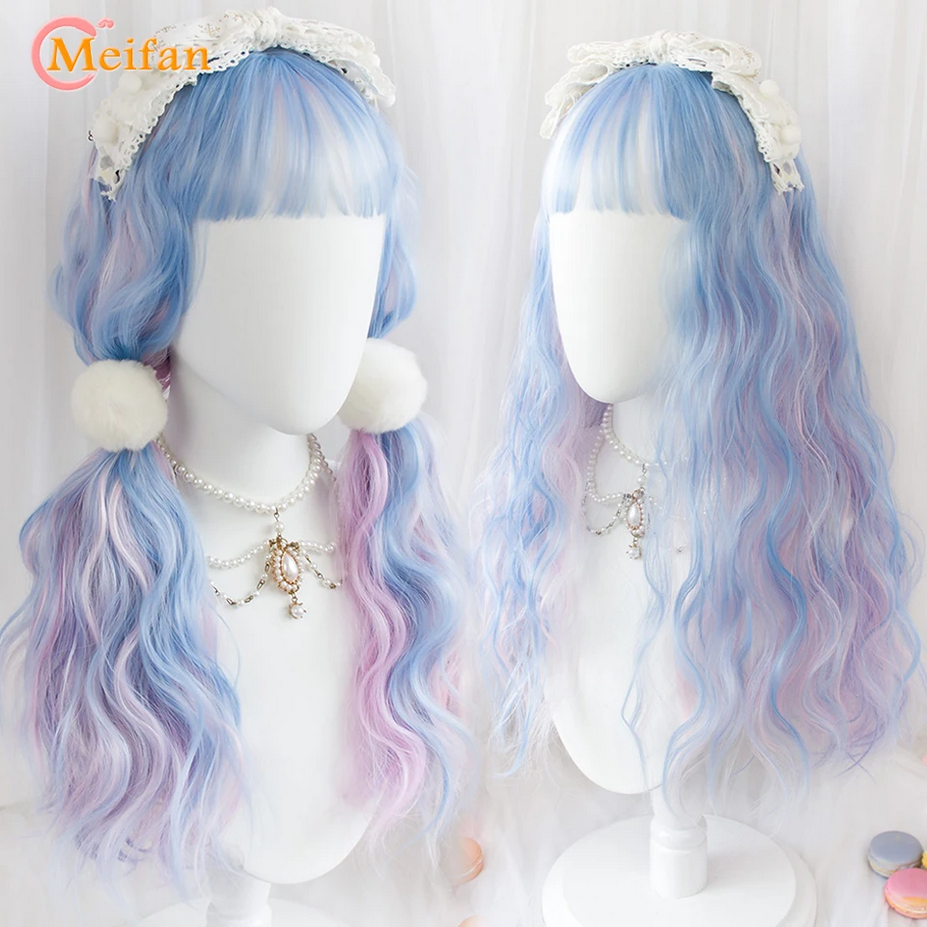 Synthetic Long Ombre Blue Pink Fairy Lolita Wig