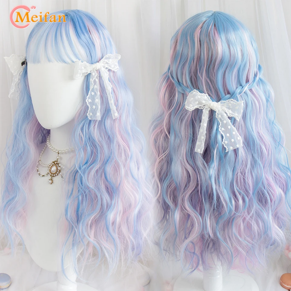 Synthetic Long Ombre Blue Pink Fairy Lolita Wig