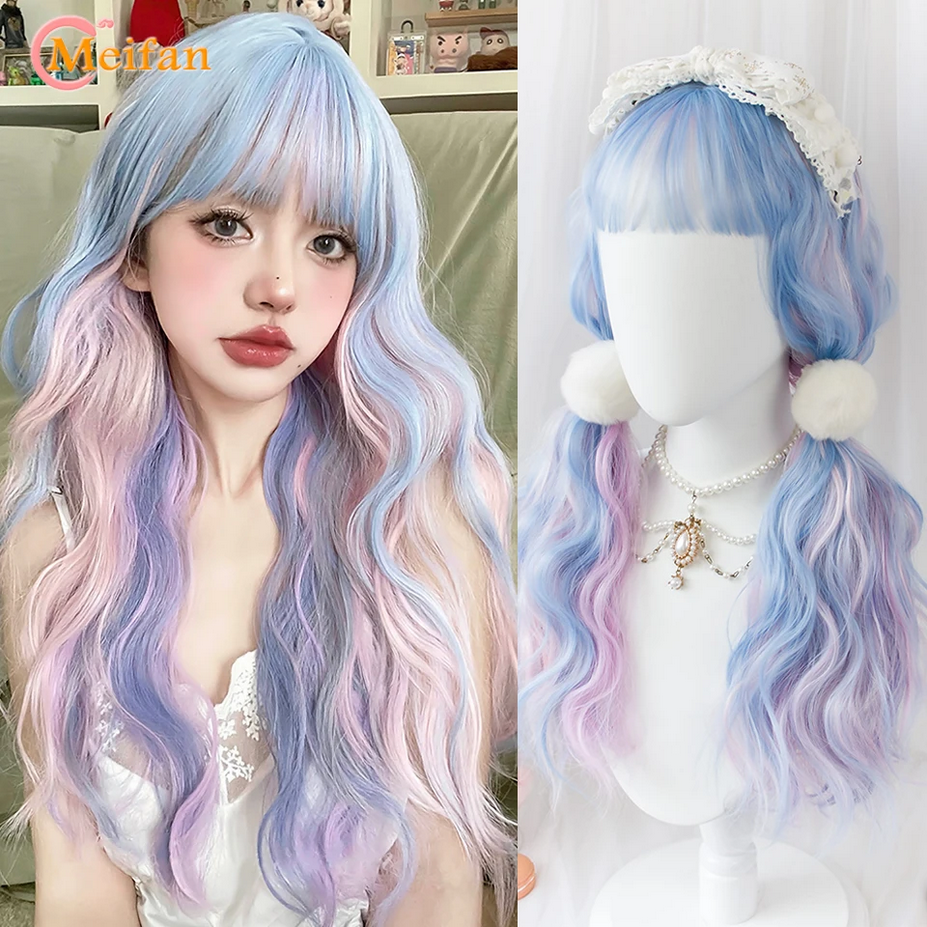 Synthetic Long Ombre Blue Pink Fairy Lolita Wig