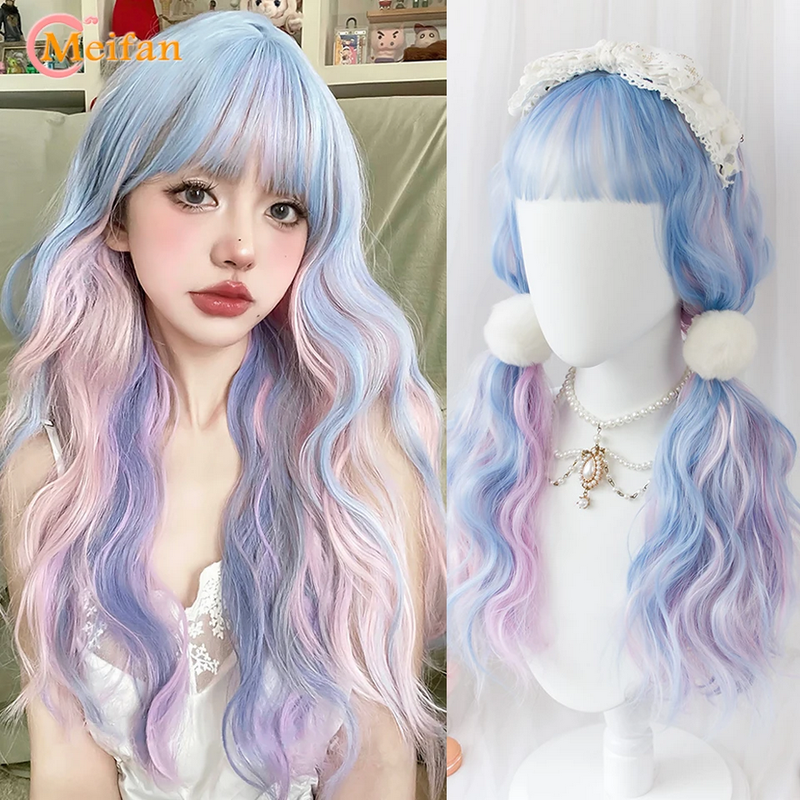 Synthetic Long Ombre Blue Pink Fairy Lolita Wig