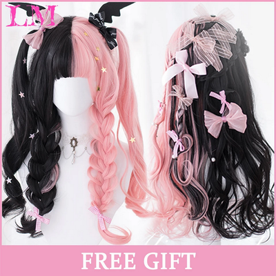 Long Wave Black And Pink Lolita Wigs