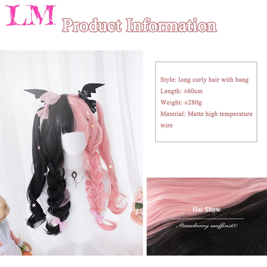 Long Wave Black And Pink Lolita Wigs