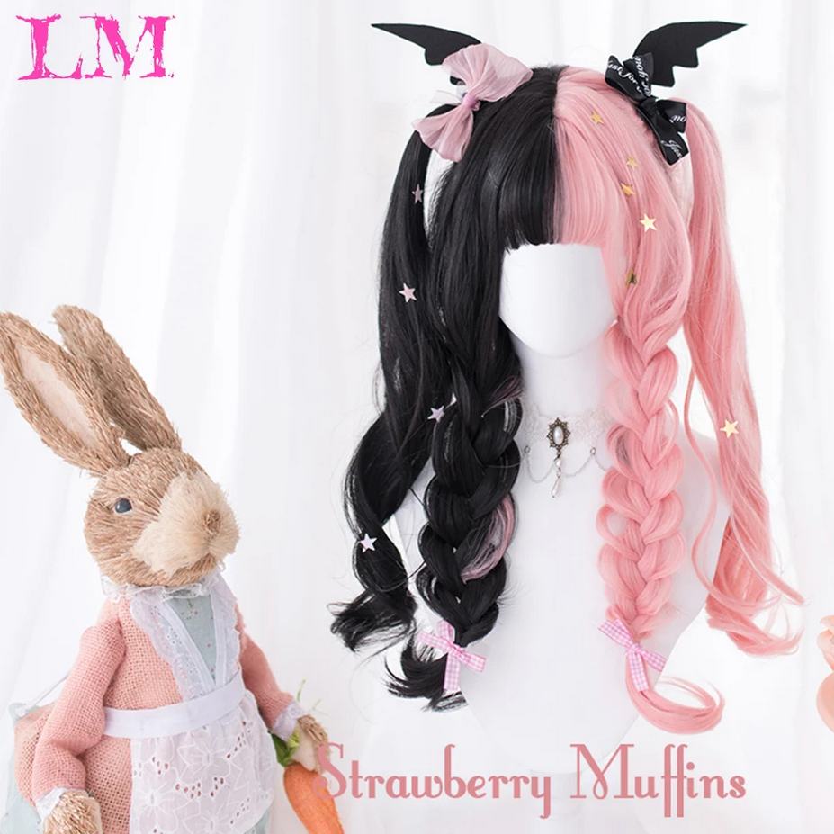 Long Wave Black And Pink Lolita Wigs