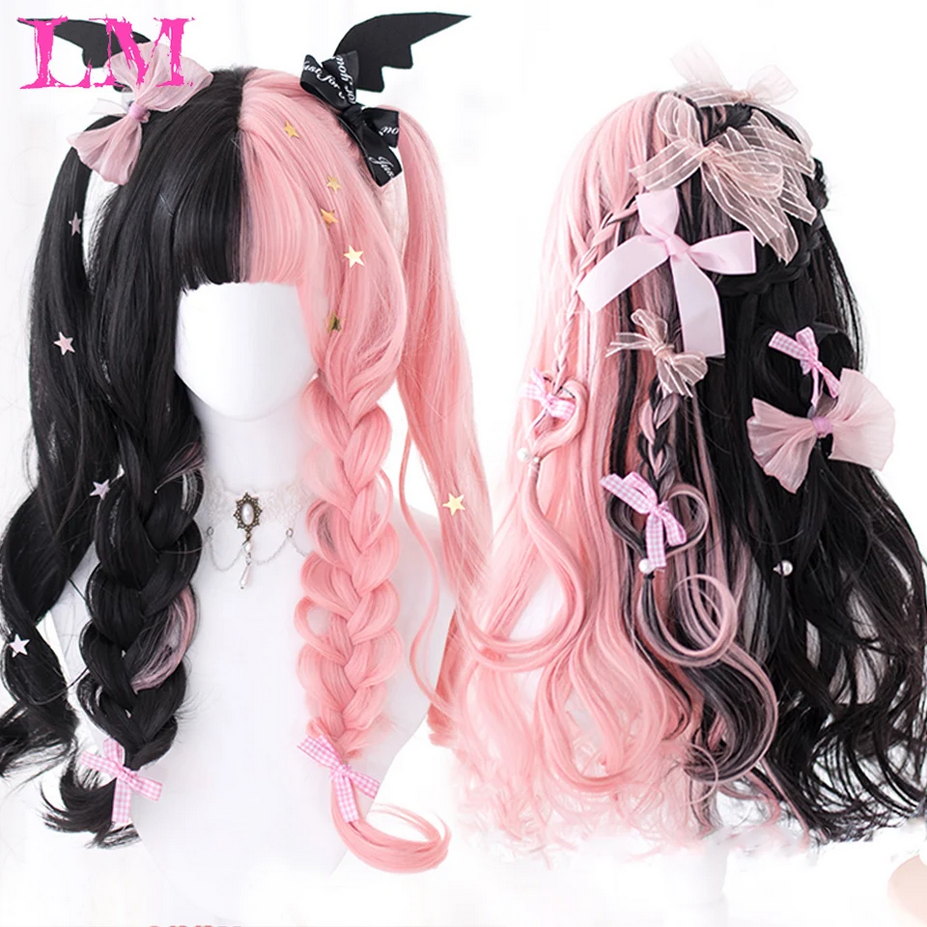 Long Wave Black And Pink Lolita Wigs