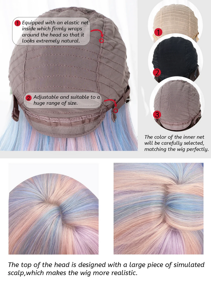 28 Inch Iridescent Rainbow Color Multi Color Synthetic Wigs