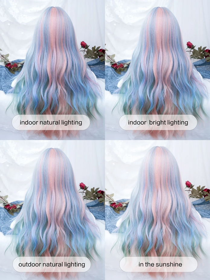 28 Inch Iridescent Rainbow Color Multi Color Synthetic Wigs
