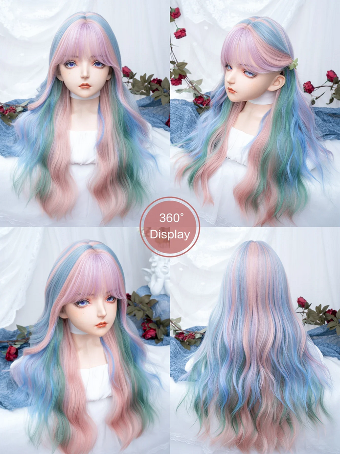 28 Inch Iridescent Rainbow Color Multi Color Synthetic Wigs